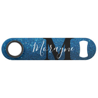 Aqua Blue Imitats Glitzer Schwarz-weiß Monogram Na Speed Flaschenöffner