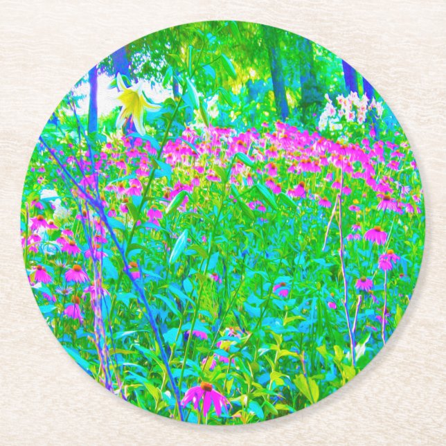 Aqua Blue Impressionistische Gartenanlage Landscha Runder Pappuntersetzer (Vorderseite)