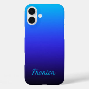 Aqua Blue Indigo und Black Ombre iPhone 16 Plus Hülle