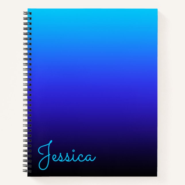 Aqua Blue Indigo und Black Ombre Notizbuch (Vorderseite)