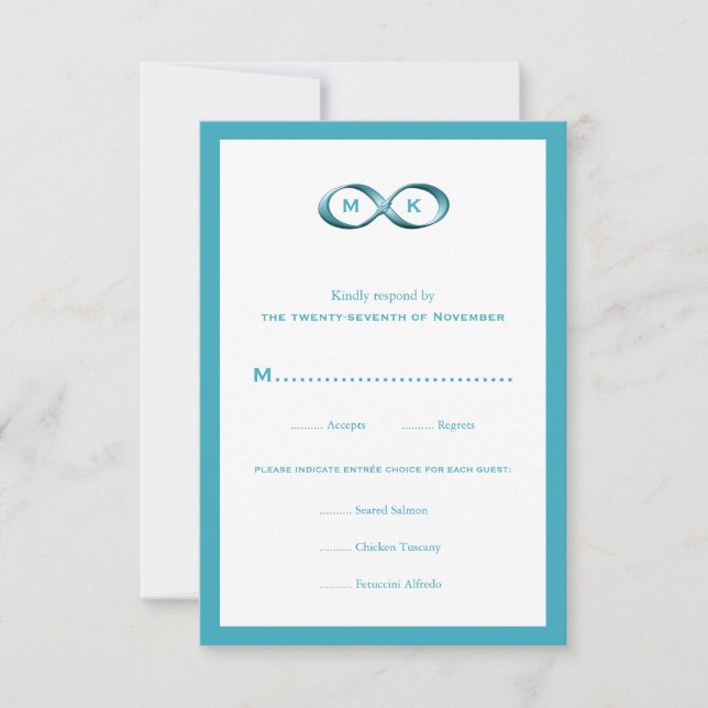 Aqua Blue Infinity Hand Clasp Wedding RSVP Card Karte (Vorderseite)