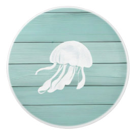 Aqua Blue Jellyfish Imitats Wood Nautical Drawer K Keramikknauf