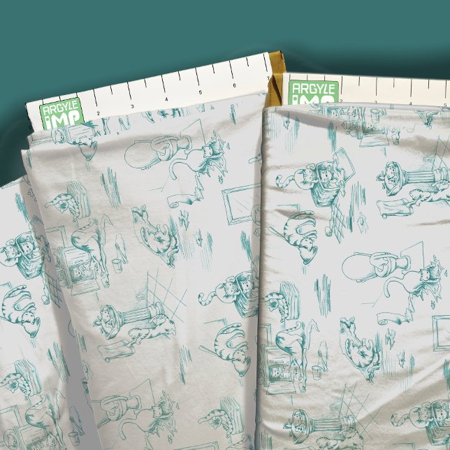 Aqua Blue Kitty Cat Badezimmer Toile Stoff (close-up with ruler)