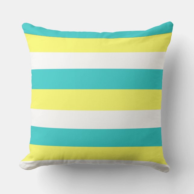 Aqua Blue, Lemon Yellow und White Stripes Kissen (Vorderseite)
