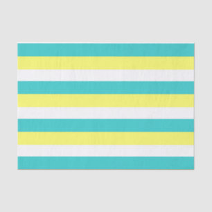 Aqua Blue, Lemon Yellow und White Stripes Seidenpapier