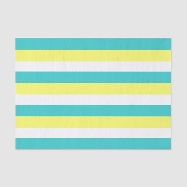 Aqua Blue, Lemon Yellow und White Stripes Seidenpapier (Vorderseite)