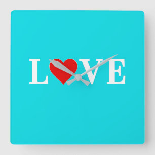 Aqua Blue LIEBE Moderne Kunst, Dichtung und Musik Quadratische Wanduhr
