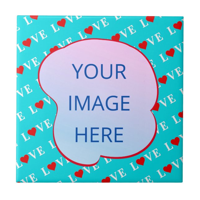 Aqua Blue LIEBE Moderner Chic Fliese (Vorderseite)