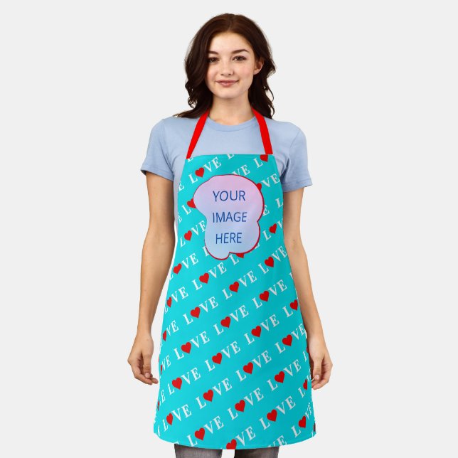 Aqua Blue LIEBE Moderner Chic Schürze (Getragen)