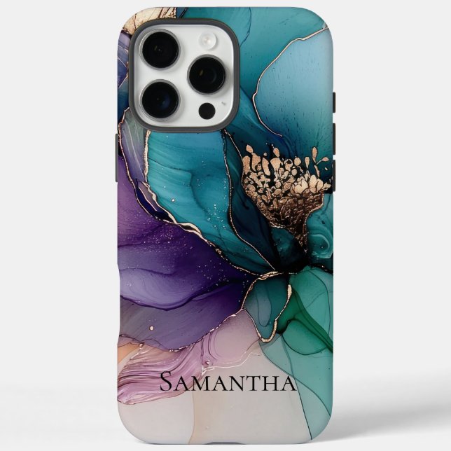 Aqua Blue Lila Gold Floral Case-Mate iPhone Hülle (Rückseite)