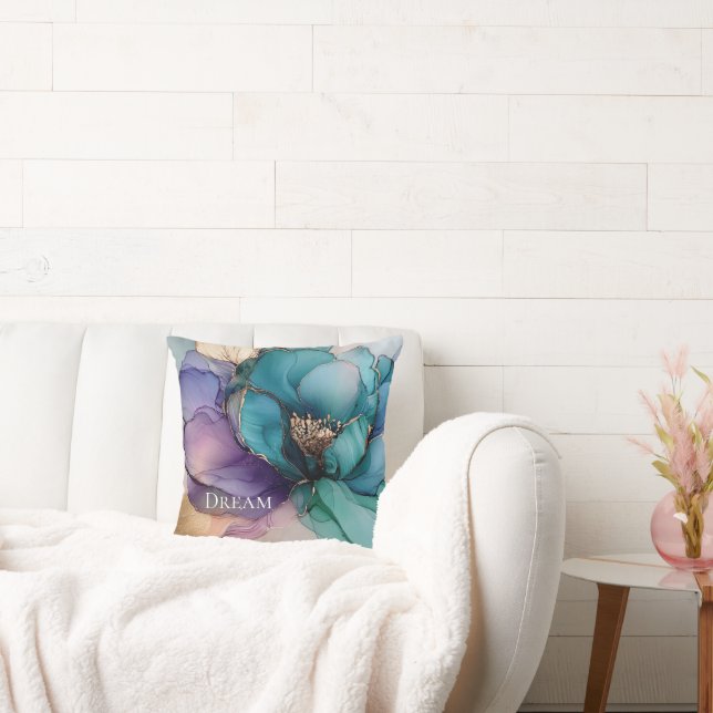 Aqua Blue Lila Gold Floral Kissen (Liege)