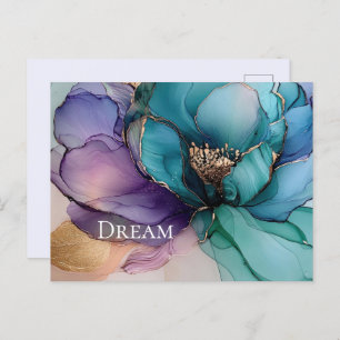 Aqua Blue Lila Gold Floral Postkarte