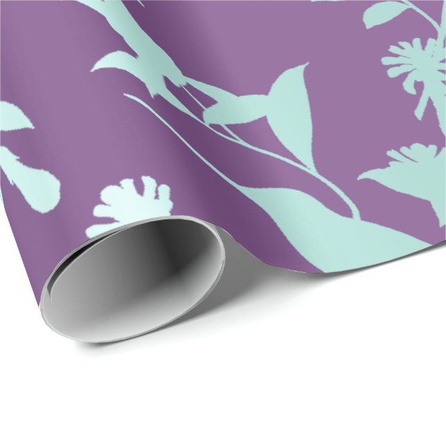 Aqua Blue Lila Hummingbird Blume Geschenkpapier (Rolleneckpunkt)