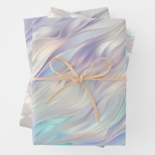 Aqua Blue Lila Pearl White Wedding Geschenkpapier Set