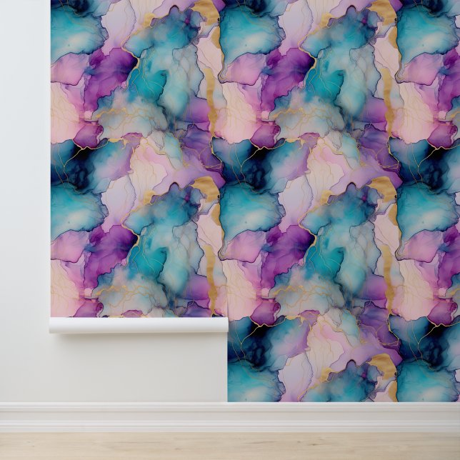 Aqua Blue Lila Pink Mermaid Tapete (Anwendung)