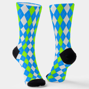AQUA BLUE & LIME GREEN Raute Muster Socken