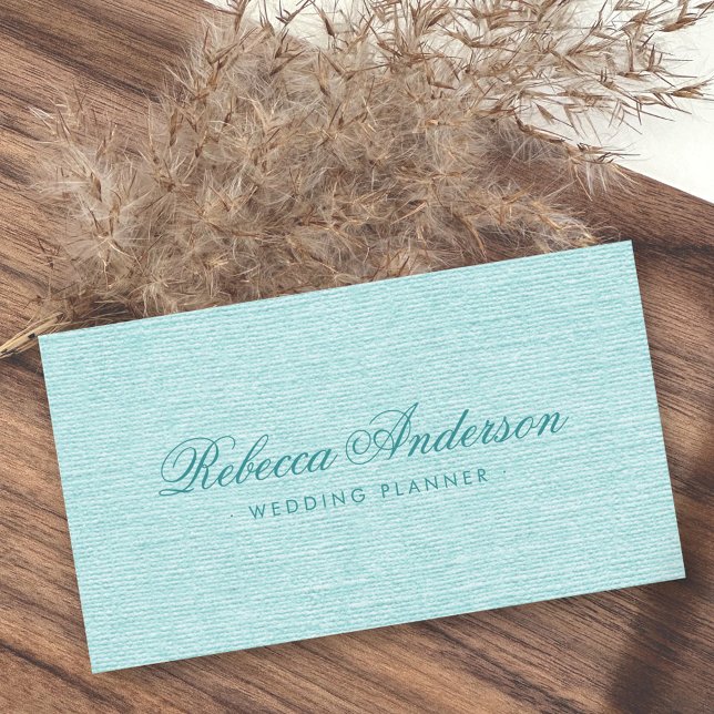 Aqua Blue Linen Chic hübsches Drehbuch Visitenkarte (Aqua blue linen chic trendy pretty script business card)