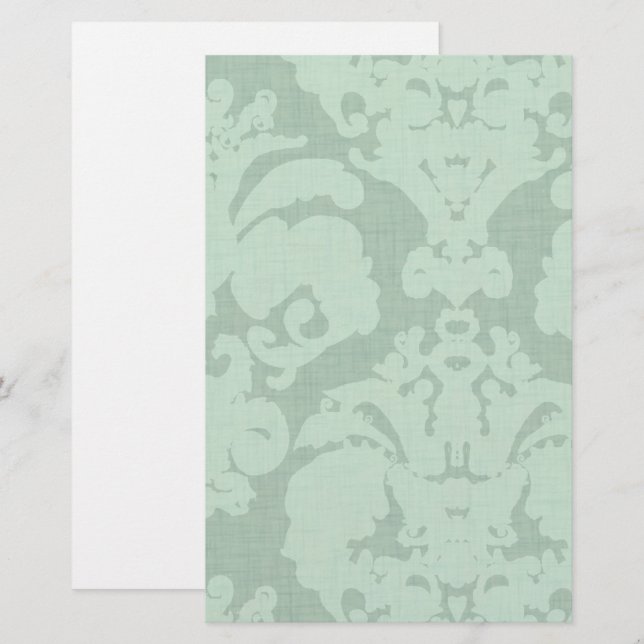 Aqua Blue Linen Damask Briefpapier (Vorne/Hinten)
