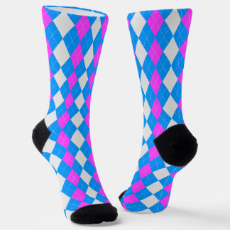 AQUA BLUE & MAGENTA PINK Raute Muster Socken
