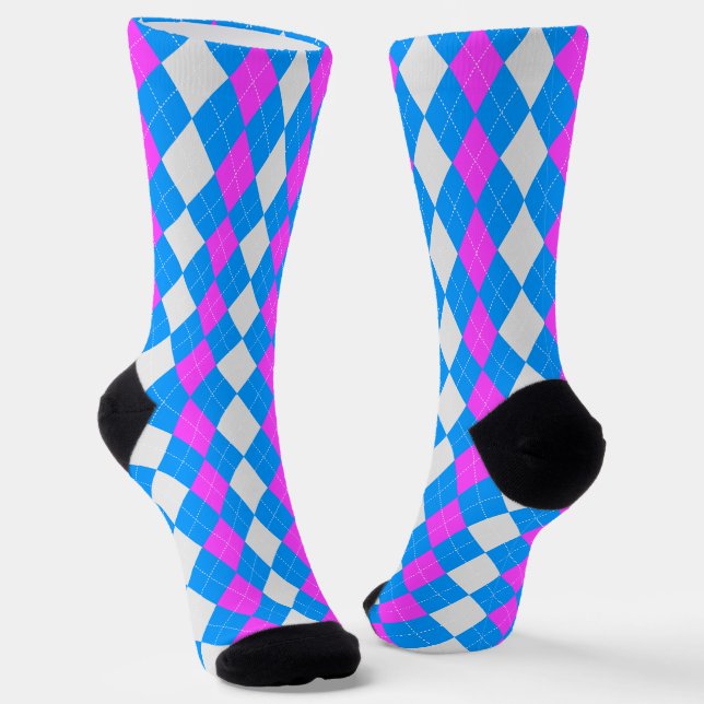AQUA BLUE & MAGENTA PINK Raute Muster Socken (Gewinkelt)