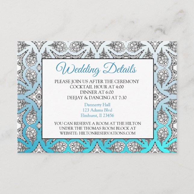 Aqua Blue Mandala Wedding Details Card Begleitkarte (Vorderseite)