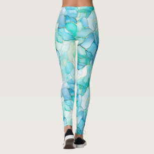 Aqua Blue Marble Abstrakt Leggings