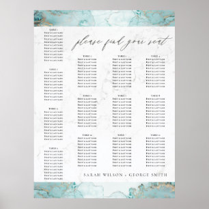 AQUA BLUE MARBLE GOLD AGATE WEDING SITZENCHART POSTER
