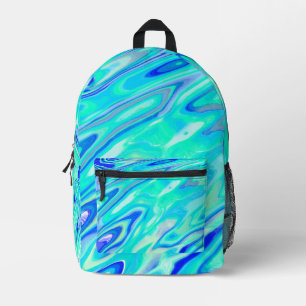 Aqua Blue Marble Textur Abstrakt Flüssig Muster Bedruckter Rucksack
