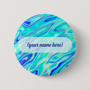 Aqua Blue Marble Textur Abstrakt Flüssig Muster Button