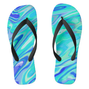 Aqua Blue Marble Textur Abstrakt Flüssig Muster Flip Flops