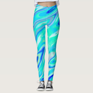 Aqua Blue Marble Textur Abstrakt Flüssig Muster Leggings