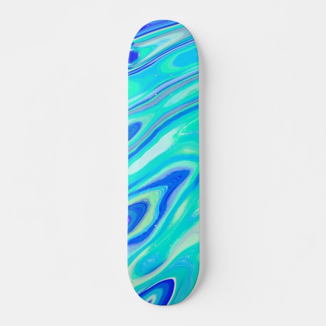 Aqua Blue Marble Textur Abstrakt Flüssig Muster Skateboard (Vorne)