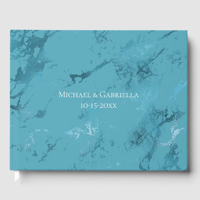 Aqua Blue Marble Wedding Gästebuch (Vorderseite)