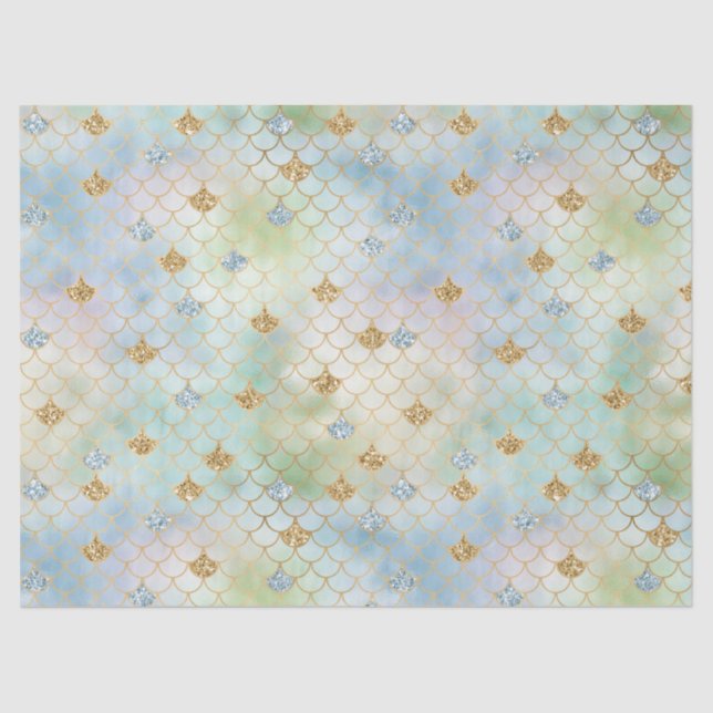 Aqua Blue Mind Gold Glitzer Mermaid   Seidenpapier (Vorderseite)