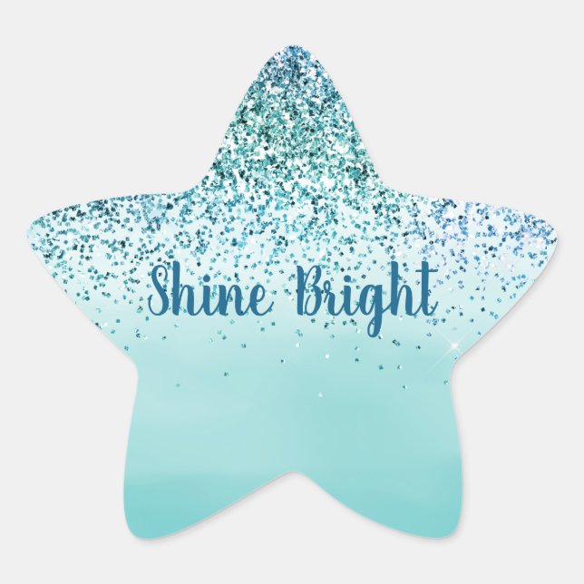 Aqua Blue Mint Glitzer Sparkle Ombre Stern-Aufkleber (Vorderseite)