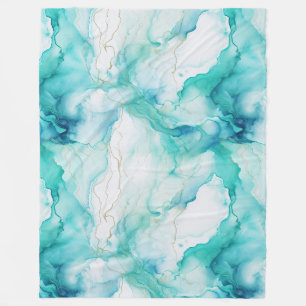 Aqua Blue Mint Gold Weißer Marmor Fleecedecke