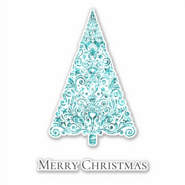 Aqua Blue Mint Green Glam Weihnachtsbaum Aufkleber (Vorderseite)