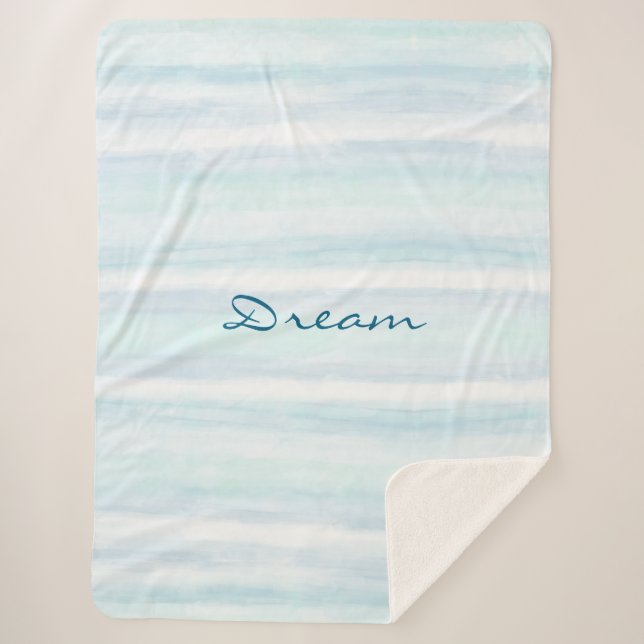 Aqua Blue Mint White Watercolor Stripes   Sherpadecke (Vorderseite)