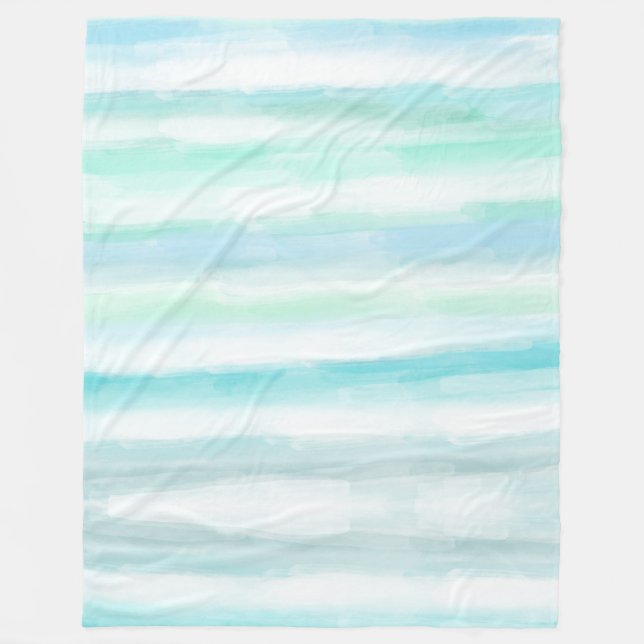 Aqua Blue Minze White Water color Streifen II Fleecedecke (Vorderseite)