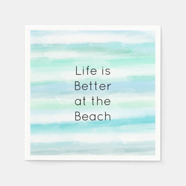 Aqua Blue Minze White Water color Streifen II Serviette (Vorderseite)