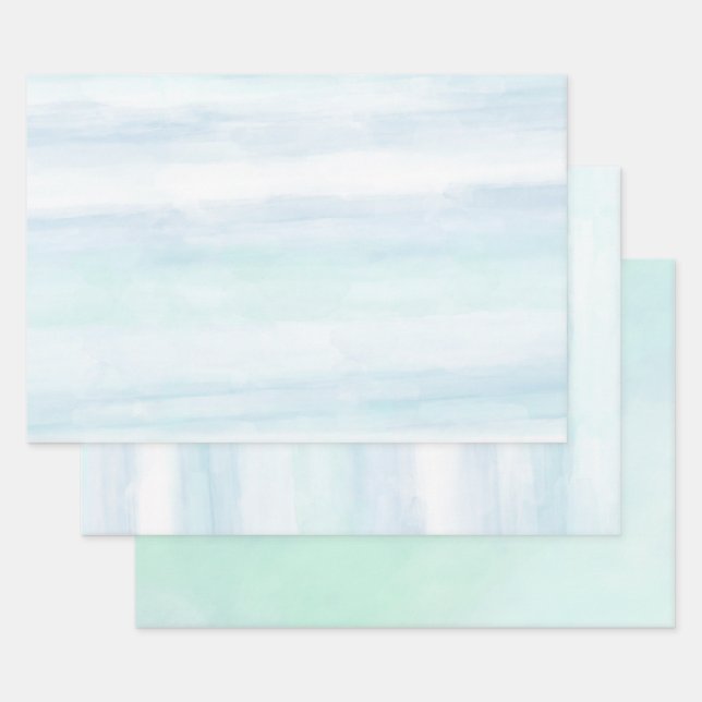 Aqua Blue Minze White Watercolor Streifen Ombre Geschenkpapier Set (Set)