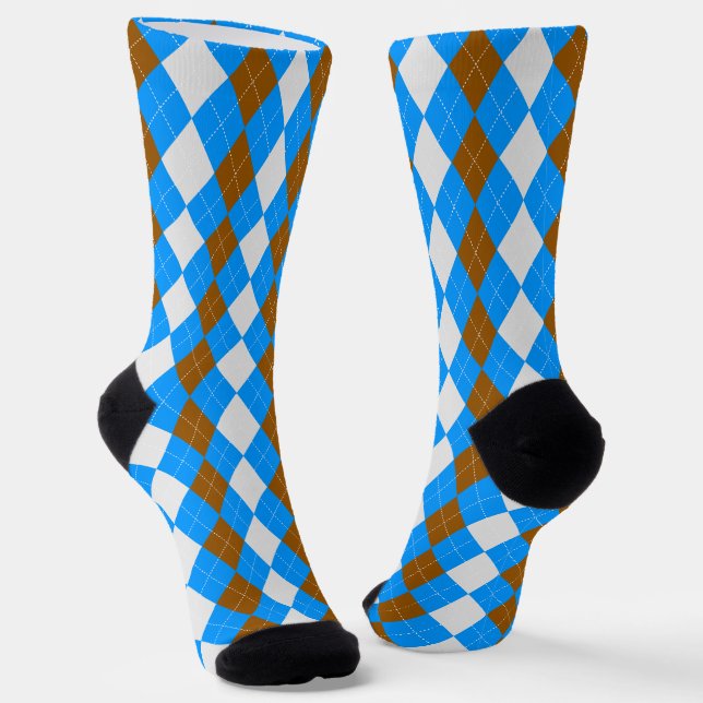 AQUA BLUE & MOCHA BROWN Raute Muster Socken (Gewinkelt)