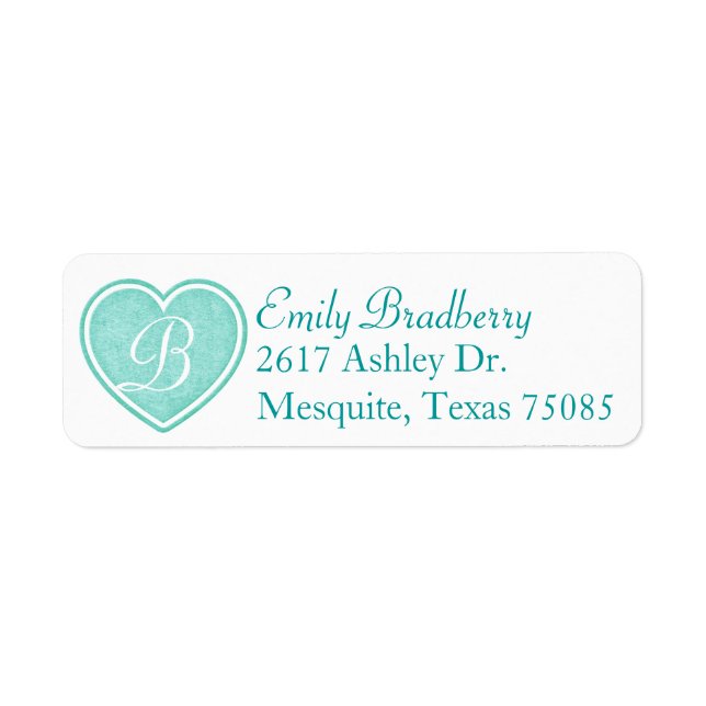 Aqua Blue Monogram Custom Return Address Label (Vorne)