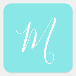 Aqua Blue Monogram Initial Quadratischer Aufkleber