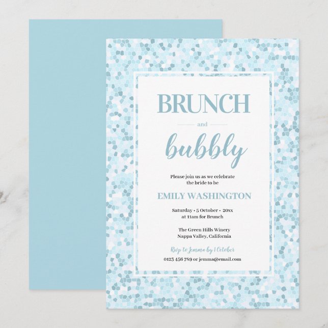 Aqua Blue Mosaic Brunch & Bubbly Einladung (Vorne/Hinten)