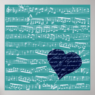 Aqua Blue Musiknoten Poster