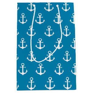 Aqua Blue Nautical Anchors Mittlere Geschenktüte