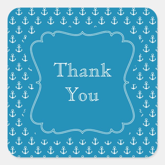 Aqua Blue Nautical Anchors Quadratischer Aufkleber (Vorderseite)