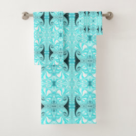 Aqua Blue Nautilus Muschel Spiral Fraktal Muster Badhandtuch Set