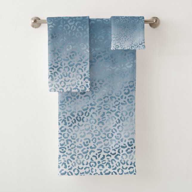 Aqua Blue Navy Ombre Leopard Print Badhandtuch Set (Insitu)